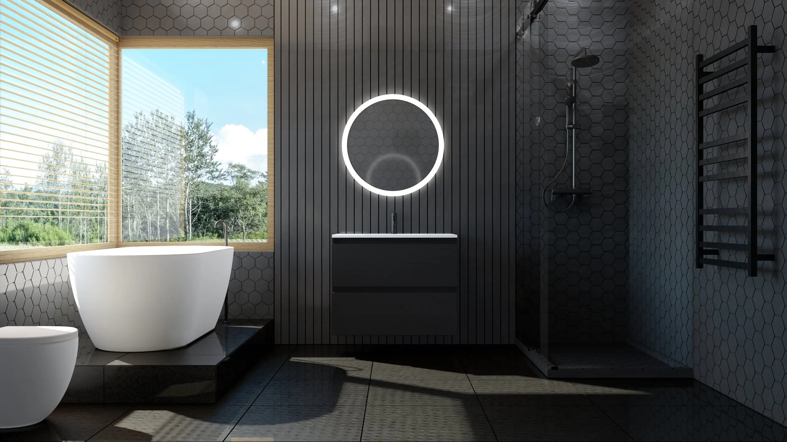 Dunkles modernes Badezimmerdesign