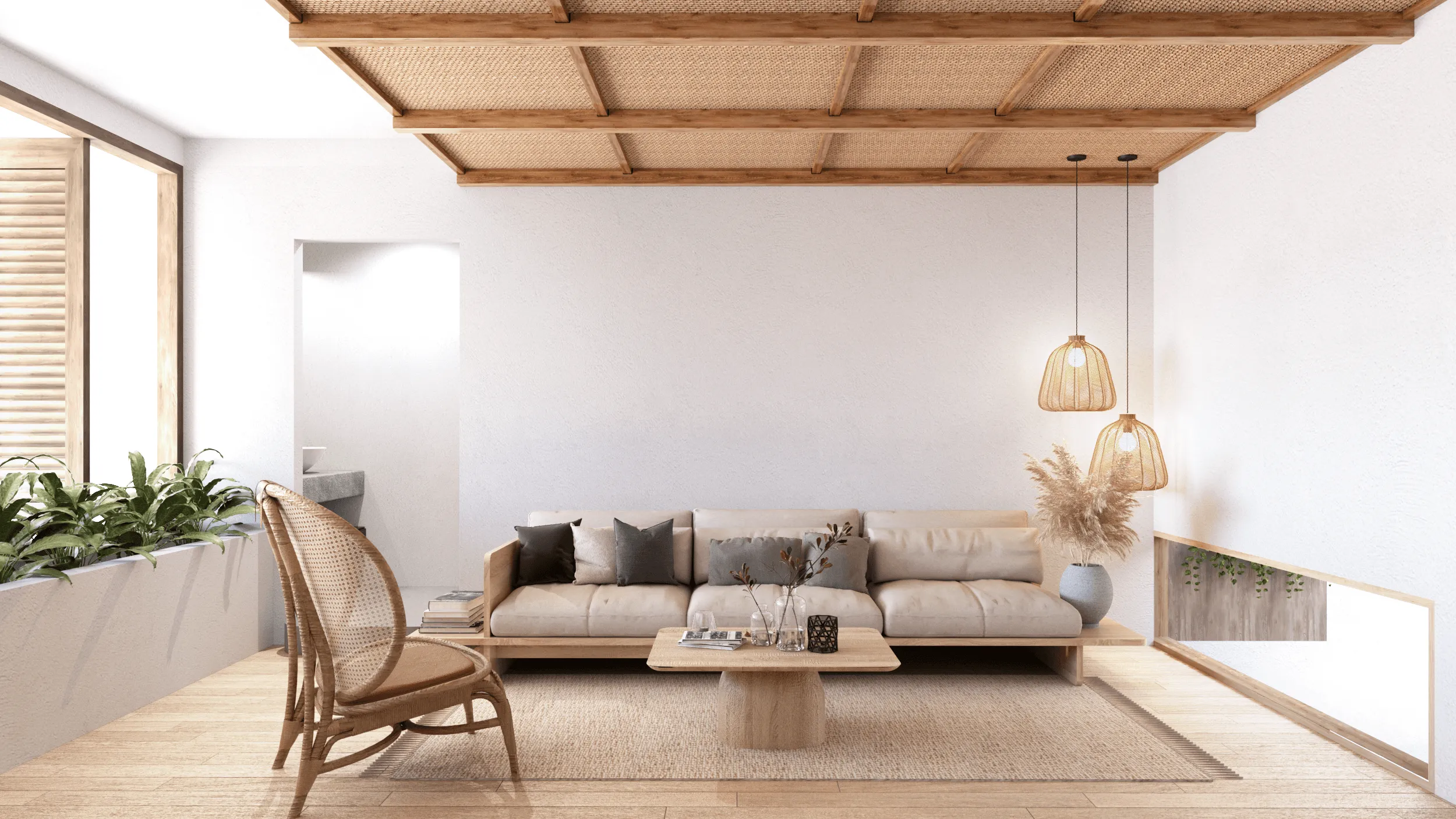 Wohninterieur mit natürlichem Rattan