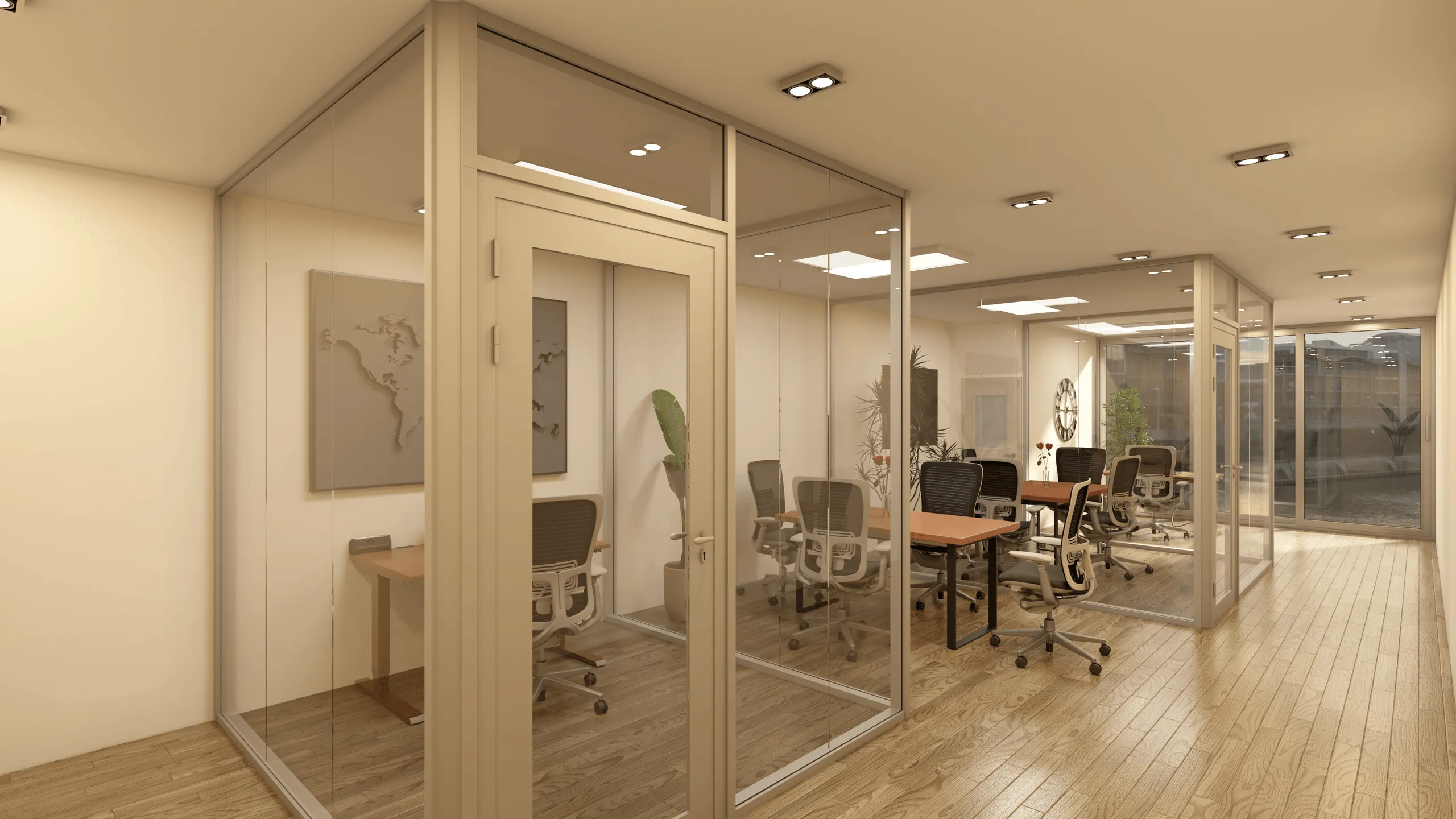 U-förmiges Glasbüro – Innenraumdesign